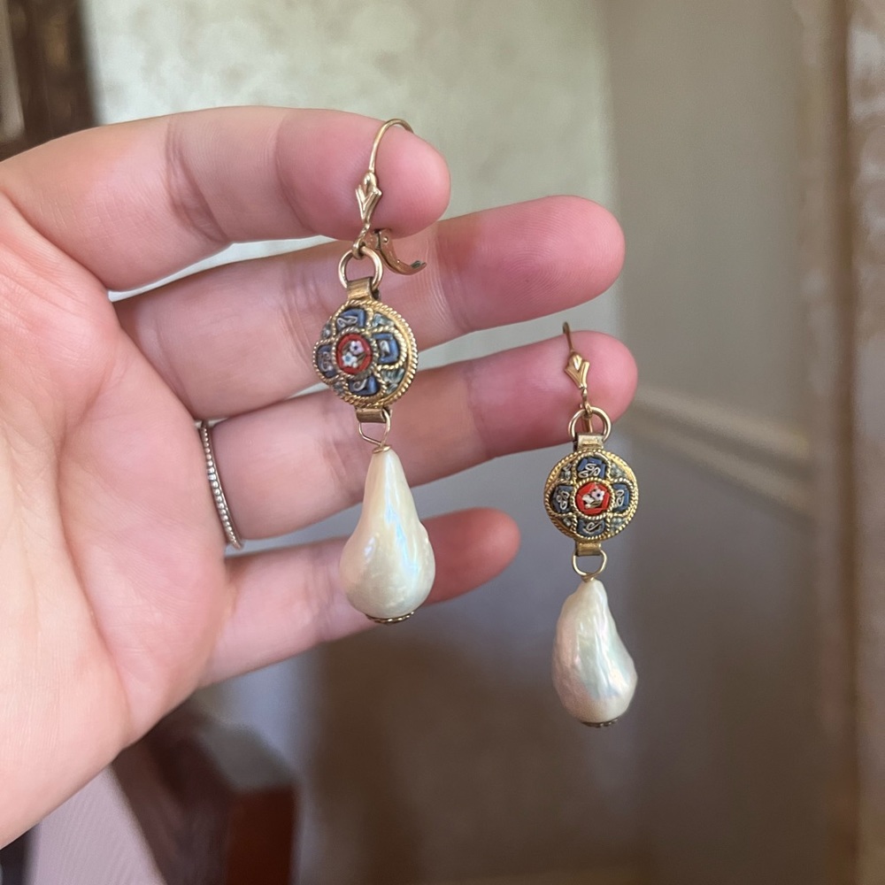 Gold filled Italian micro mosaic earrings